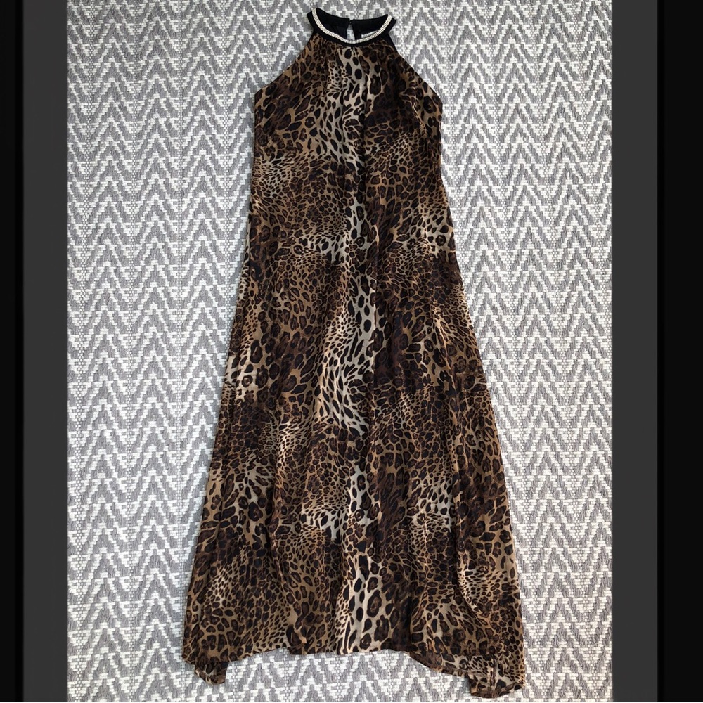Sublime sleeveless high neck leopard print maxi dress size medium